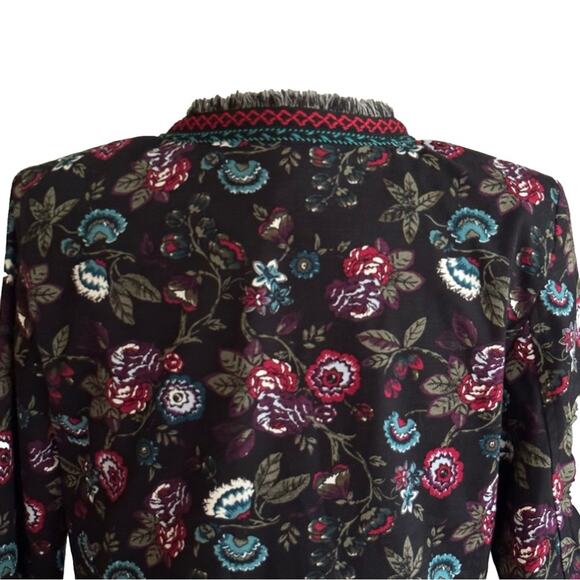 Loft Outlet Black Floral Fringe Embroidered 3/4 Sleeve Open Front Blazer Size 8 - Picture 5 of 12